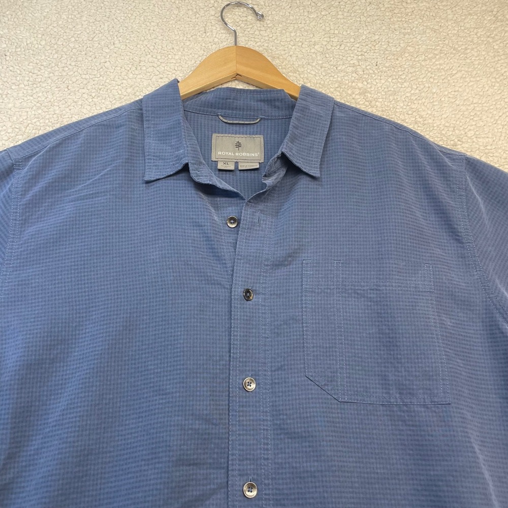 Royal Robbins Shirt Mens XL Blue Short Sleeve Relaxed Fit Tencel Modal Check